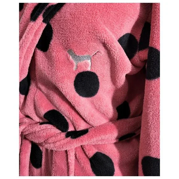 PINK Black Polka Dot Robe With Belt - Women's XS - Picture 4 of 6